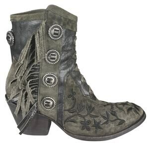Mexicana X Old Gringo Mamacita Green Grey Embroidered Western Ankle Boots Size 7